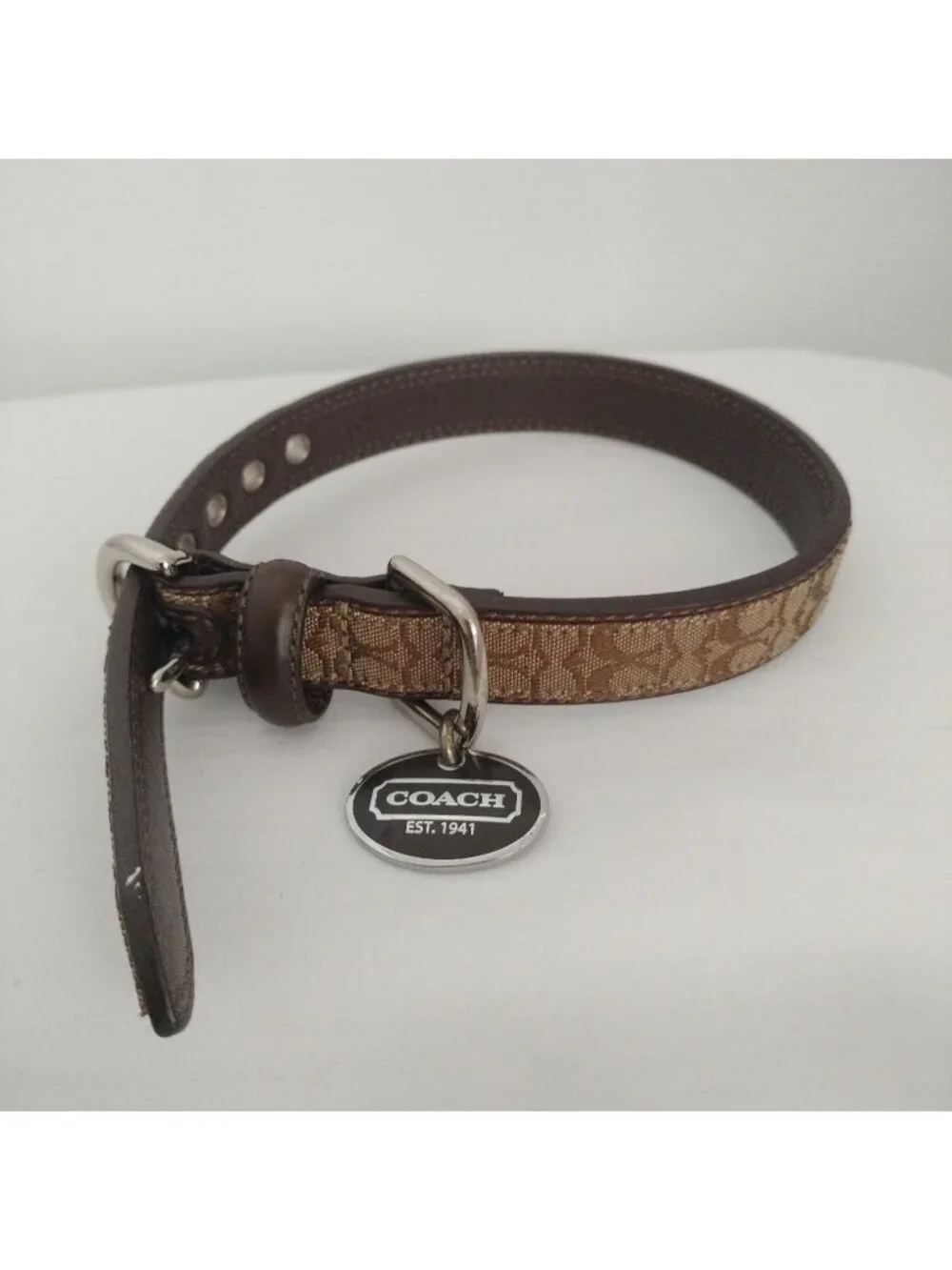 Coach Signature Pet Choker Beige & Brown Small 4003 New